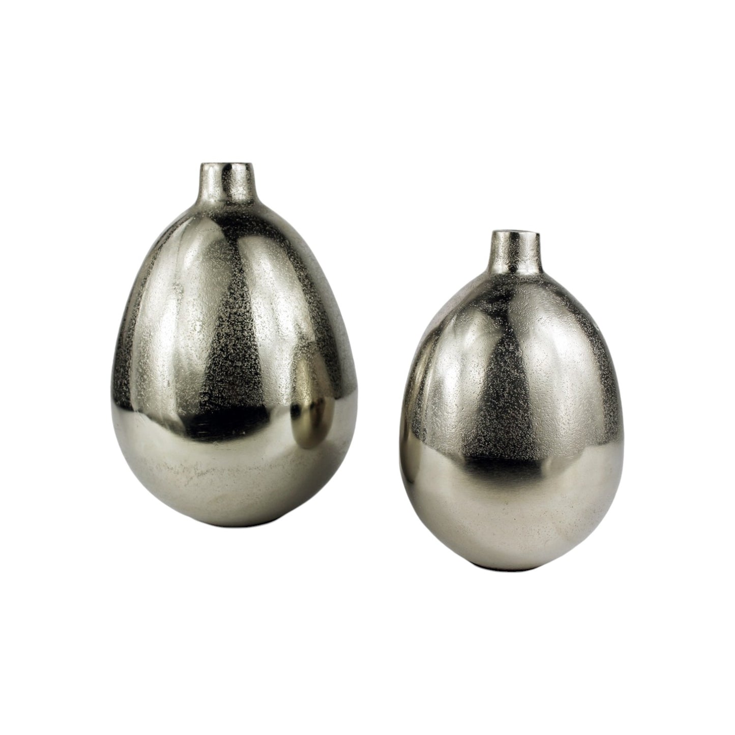 Dekovase 2er Set Aluminium Ei rund silberfarben 20cm / 16 cm Vase Tischvase