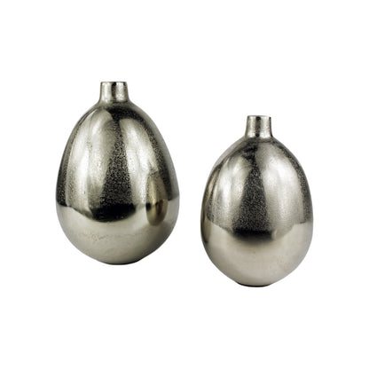 Dekovase 2er Set Aluminium Ei rund silberfarben 20cm / 16 cm Vase Tischvase