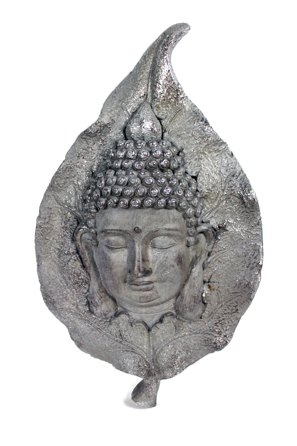 Wandskulptur Blatt mit Buddha Wanddekoration 59x35x10cm Figur Gartenfigur