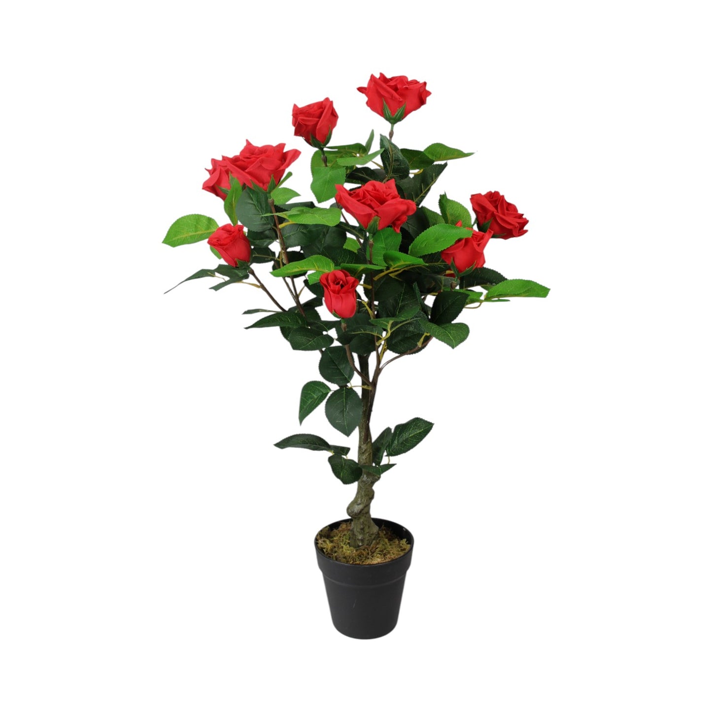 Künstlicher Rosenstamm 75 cm Rot mit 12 Rosen und 114 Blätter Kunstrose künstliche Rose Kunstpflanze