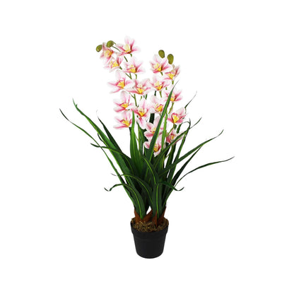 Künstliche Orchidee in Gräser Kunstgras Dekogras 85 cm mit 33 Blüten Kunstpflanze