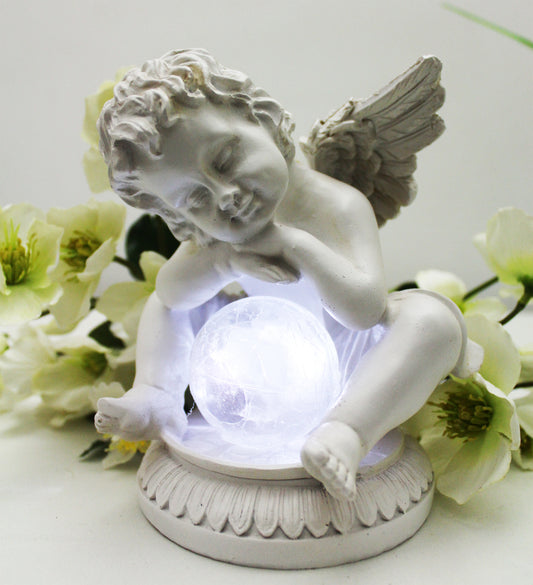 Solarleuchte Engel mit Glaskugel Gartenfigur Deko Solarlampe Figur