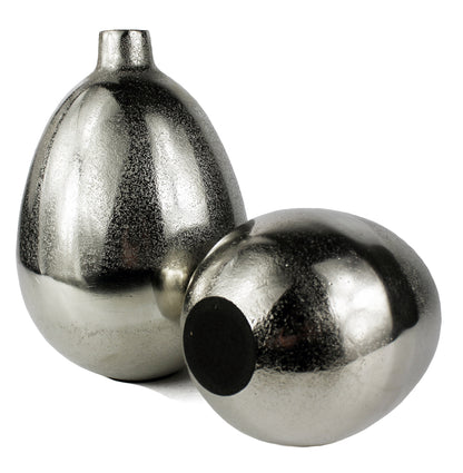 Dekovase 2er Set Aluminium Ei rund silberfarben 20cm / 16 cm Vase Tischvase